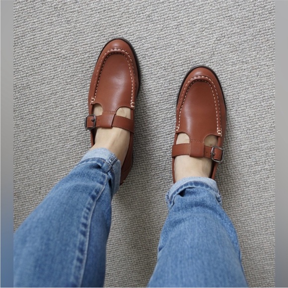 Everlane Leather Loafers Tan Buckle - Picture 3 of 7